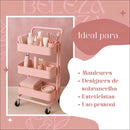 Carrinho Auxiliar Armário Prateleiras Fruteira Casa Cozinha Cor Rosa - Rosa